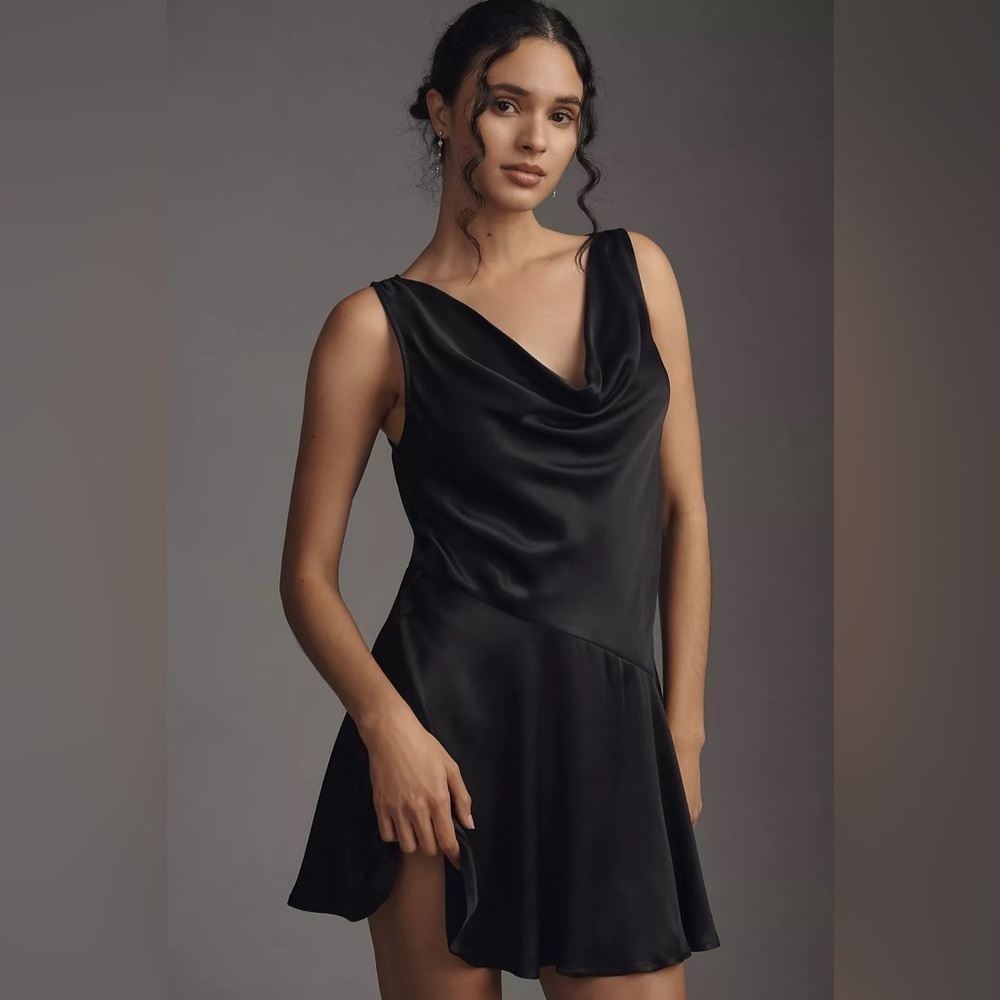 By Anthropologie Cowl-Neck Satin Mini Dress NWT